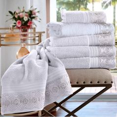 Toalha lavabo 30 x 50cm Algodao Egipcio Cristal Renda Roma - Branco ambiente